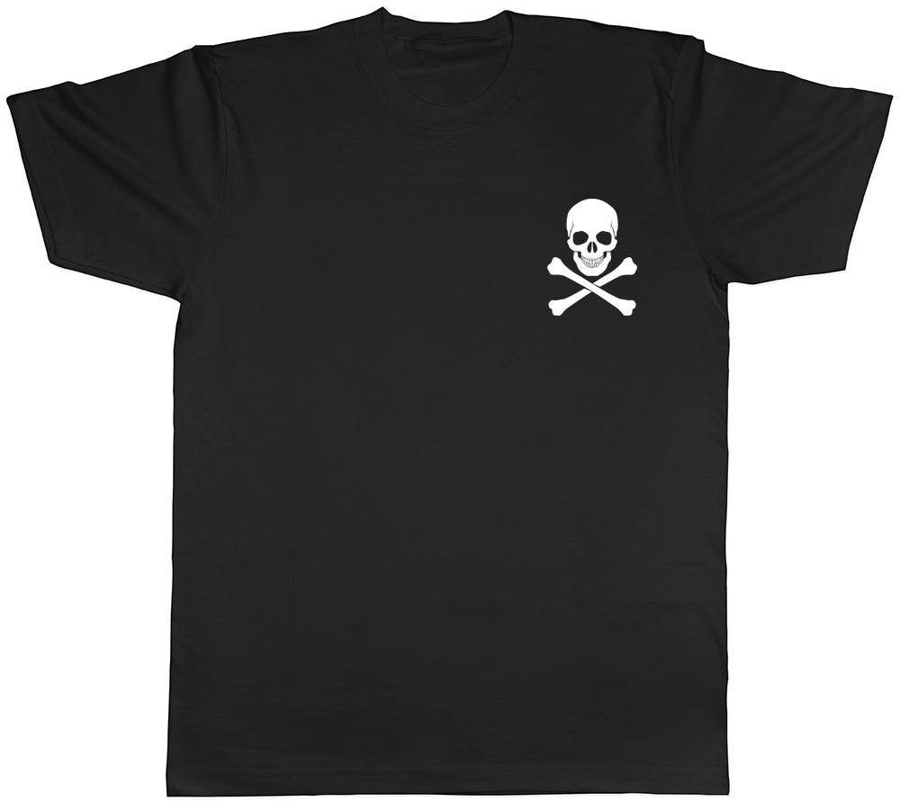Skull and Crossbones Pocket Design Gothic Unisex Mens Womens T-Shirt Tee - Picture 2 of 7