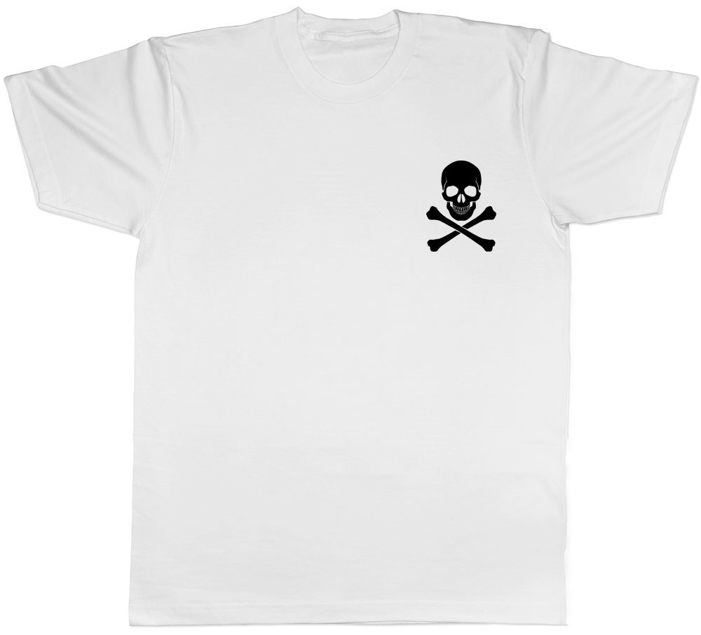 Skull and Crossbones Pocket Design Gothic Unisex Mens Womens T-Shirt Tee - Picture 6 of 7