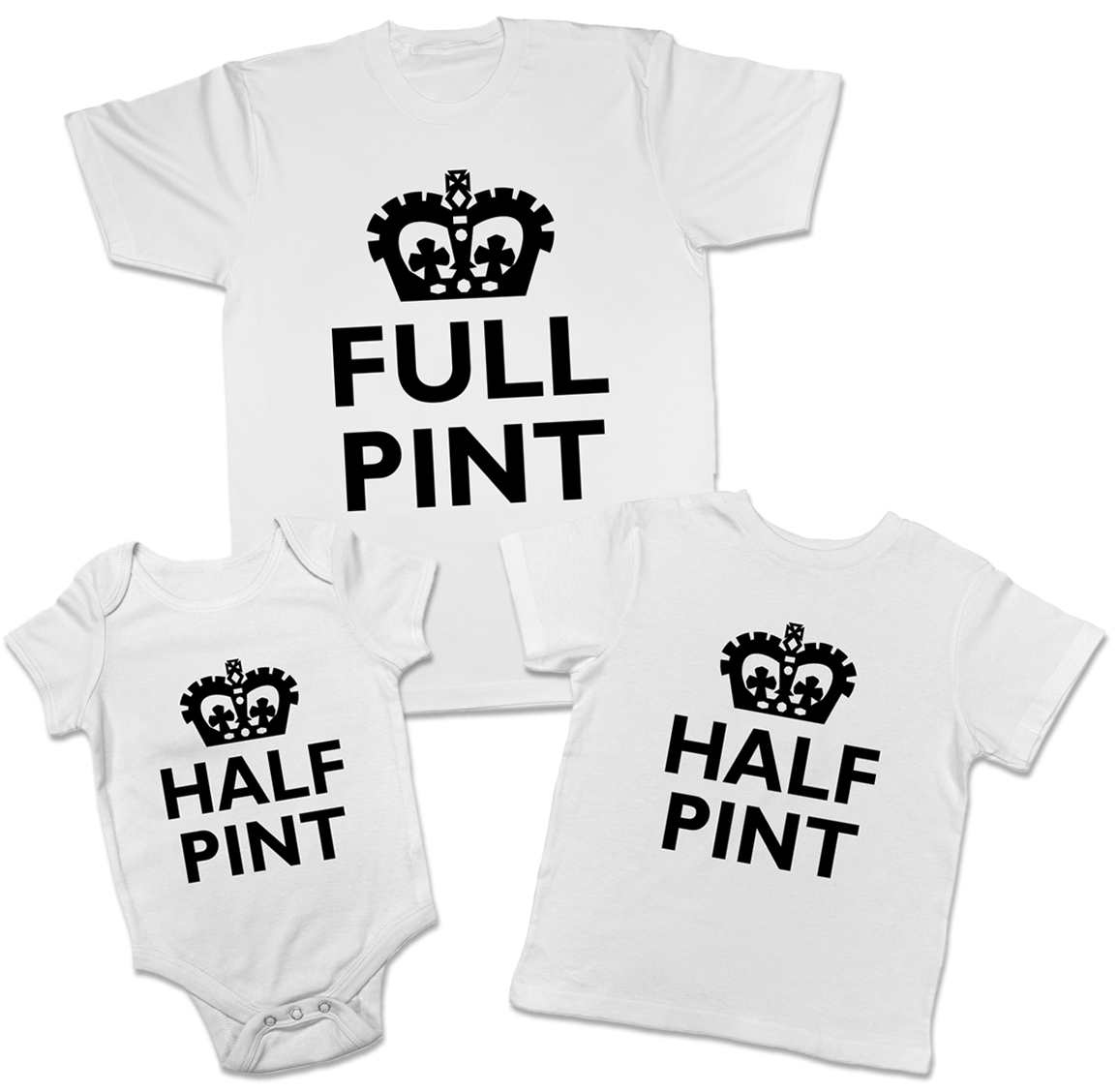 Full Pint Half Pint Father Son Matching Outfits T-Shirt Baby Grow Vest Bodysuit