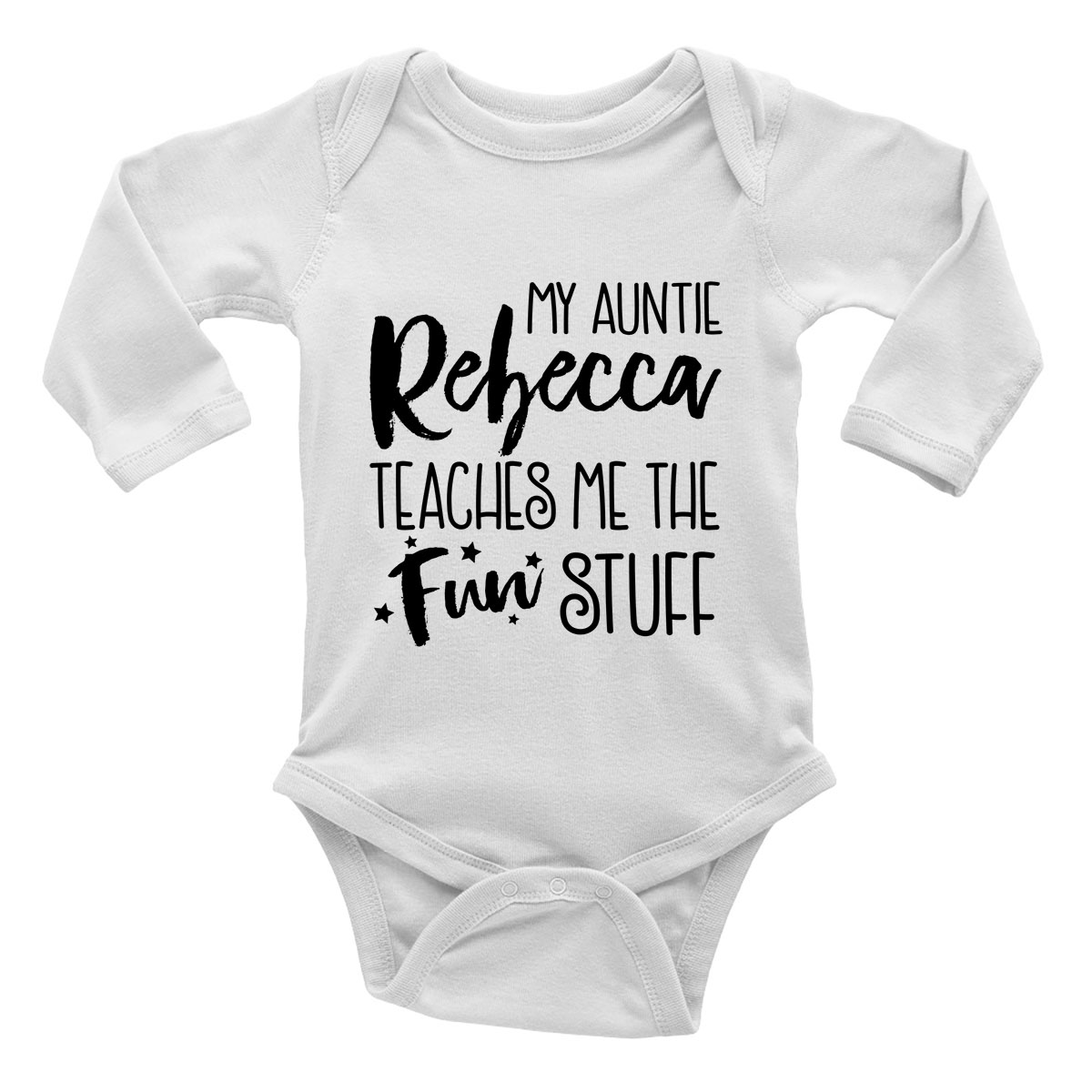 Personalised My Auntie Teaches Me The Fun Stuff Long Sleeve Baby Vest Bodysuit