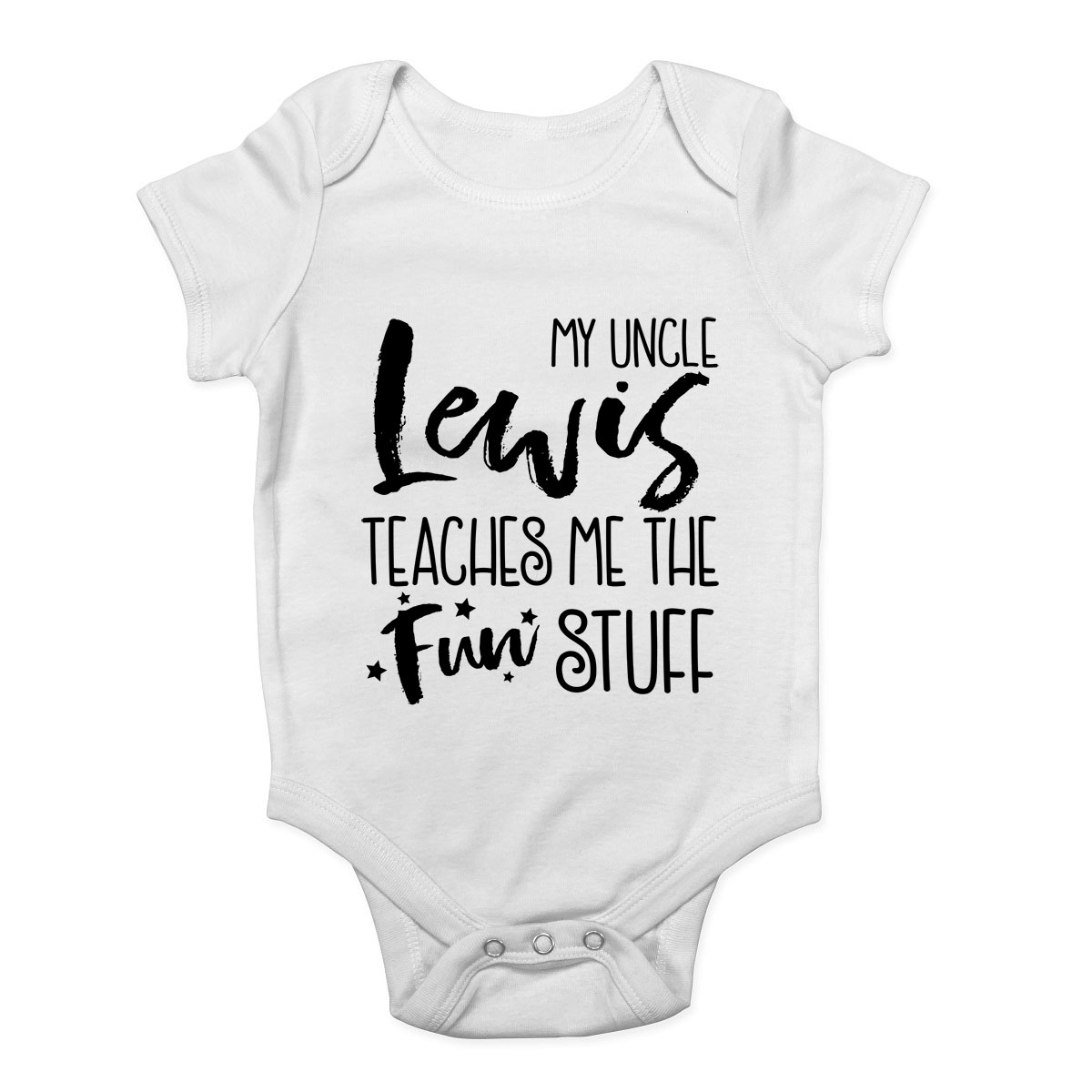 Personalised My Uncle Teaches Me The Fun Stuff Baby Grow Vest Bodysuit Boys Girl