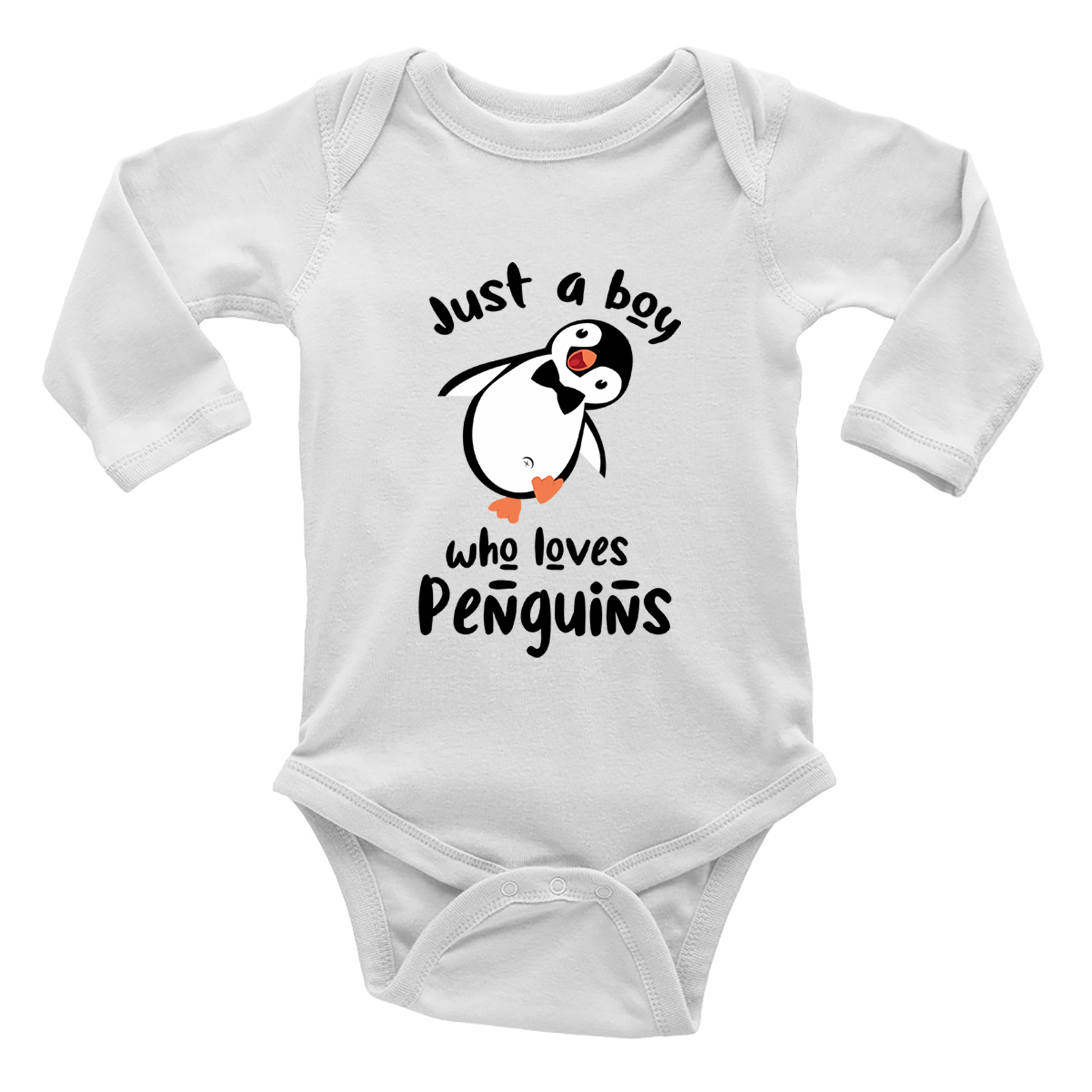 Just A Boy Who Loves Penguin Long Sleeve Baby Grow Vest Bodysuit Boys Girl Gift