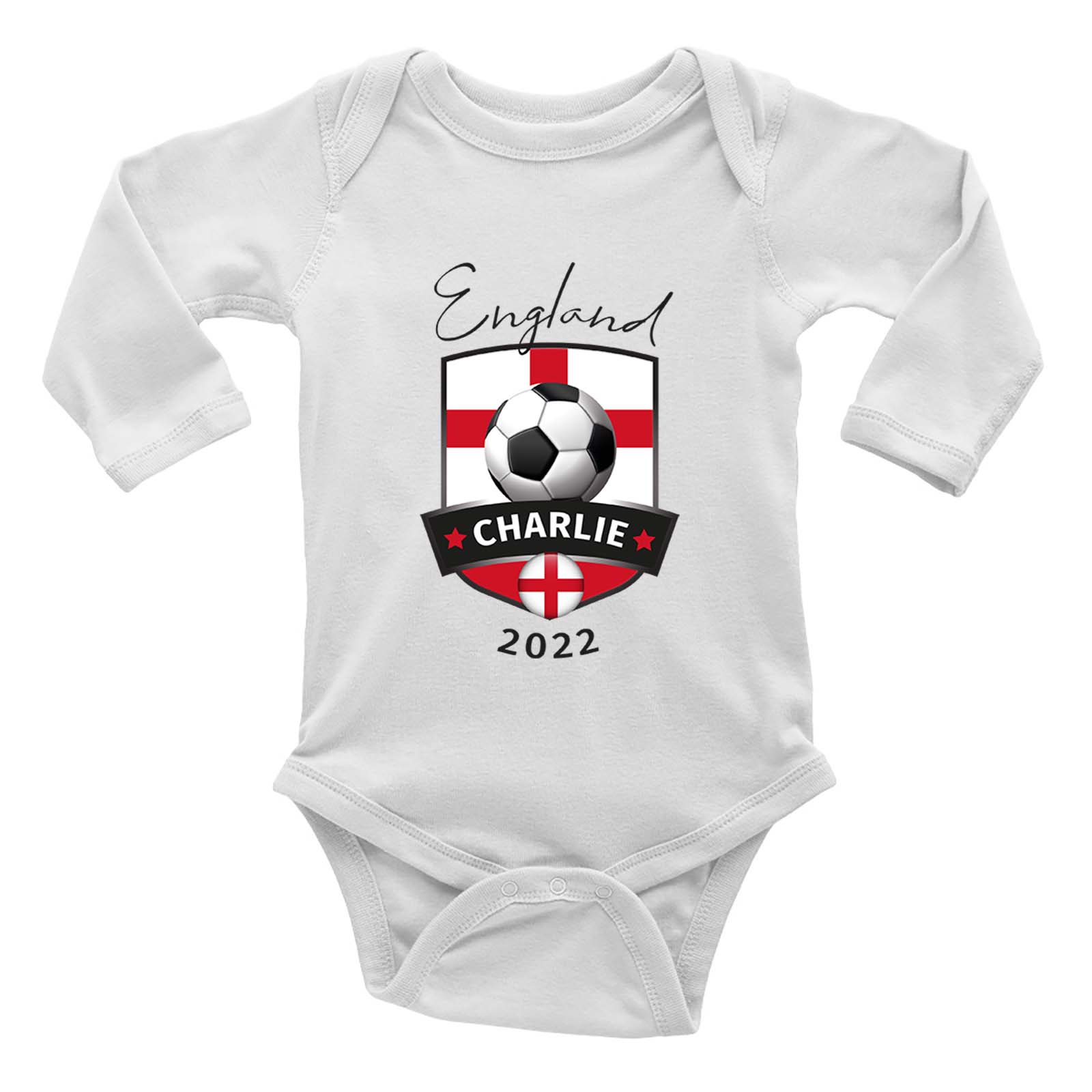 Personalised England Football Long Baby Grow Vest