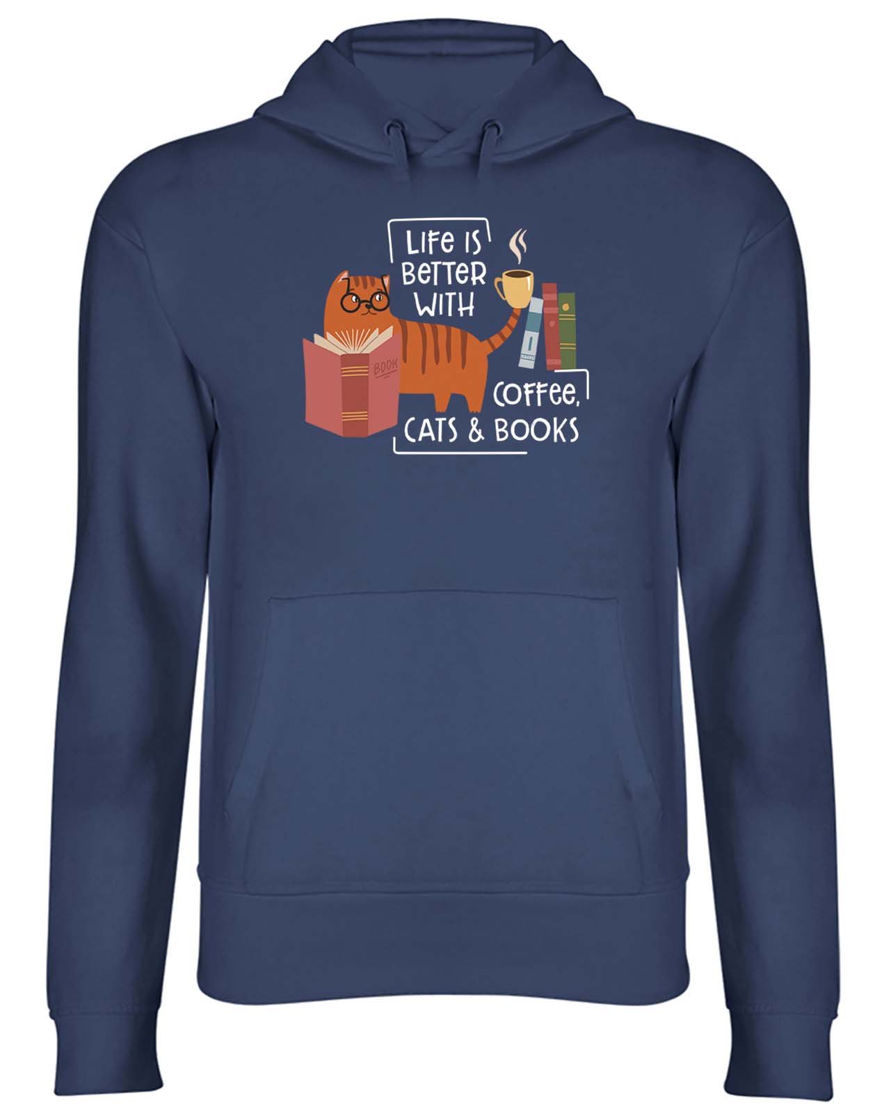 Coffee Cats Books Hoodie Mens Womens Funny Life is Better Top Gift