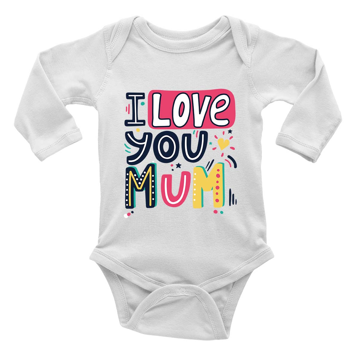 I Love You Mum Long Sleeve Baby Grow Vest Bodysuit Boys Girls