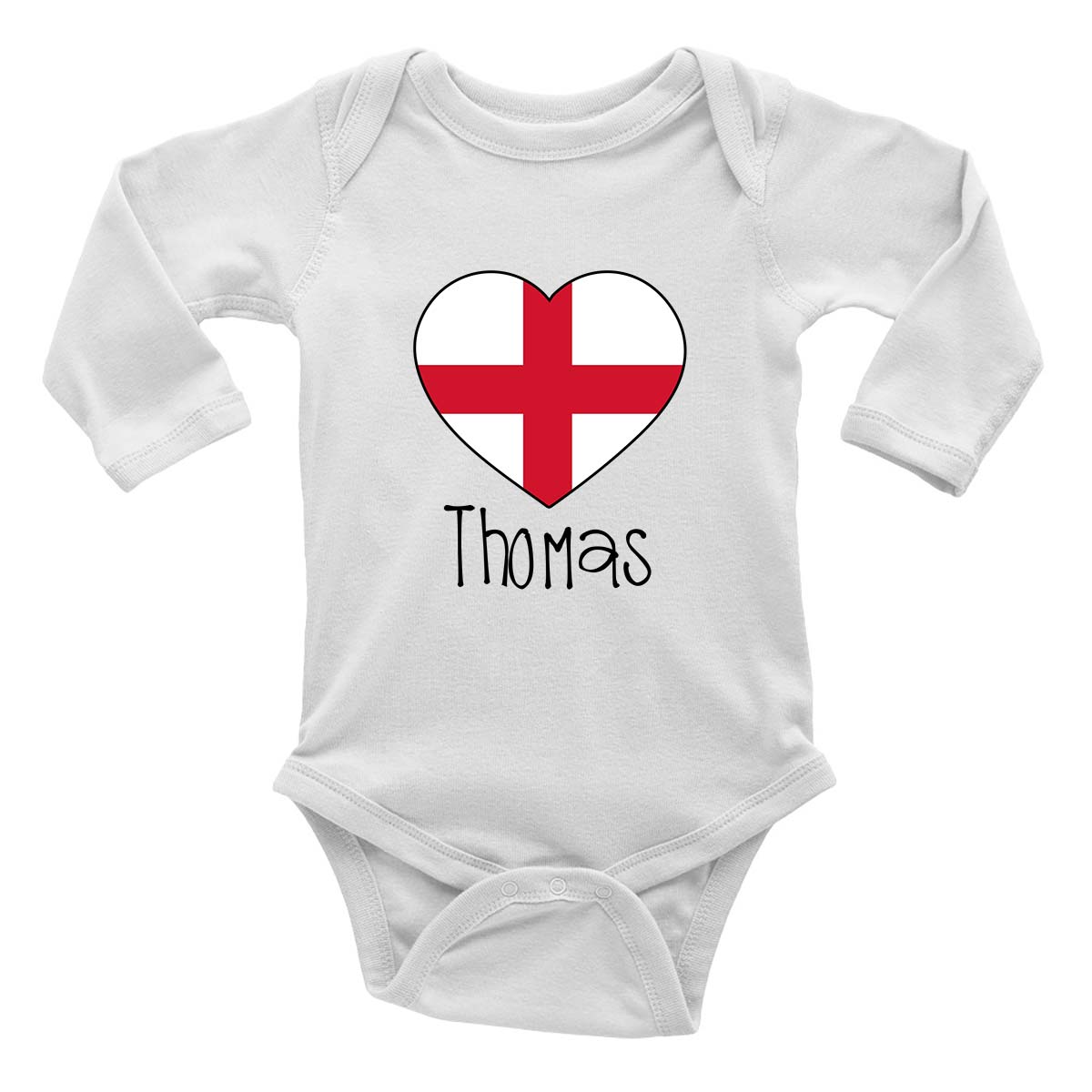Personalised Football England Flag Long Sleeve Baby Grow Vest Bodysuit Boys Girl